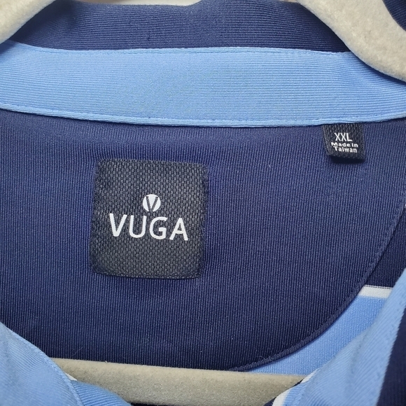VUGA Polo Golf Shirt Sz XXL Blue Stripe Short Sleeve Moisture Wicking Stretch - Picture 10 of 12